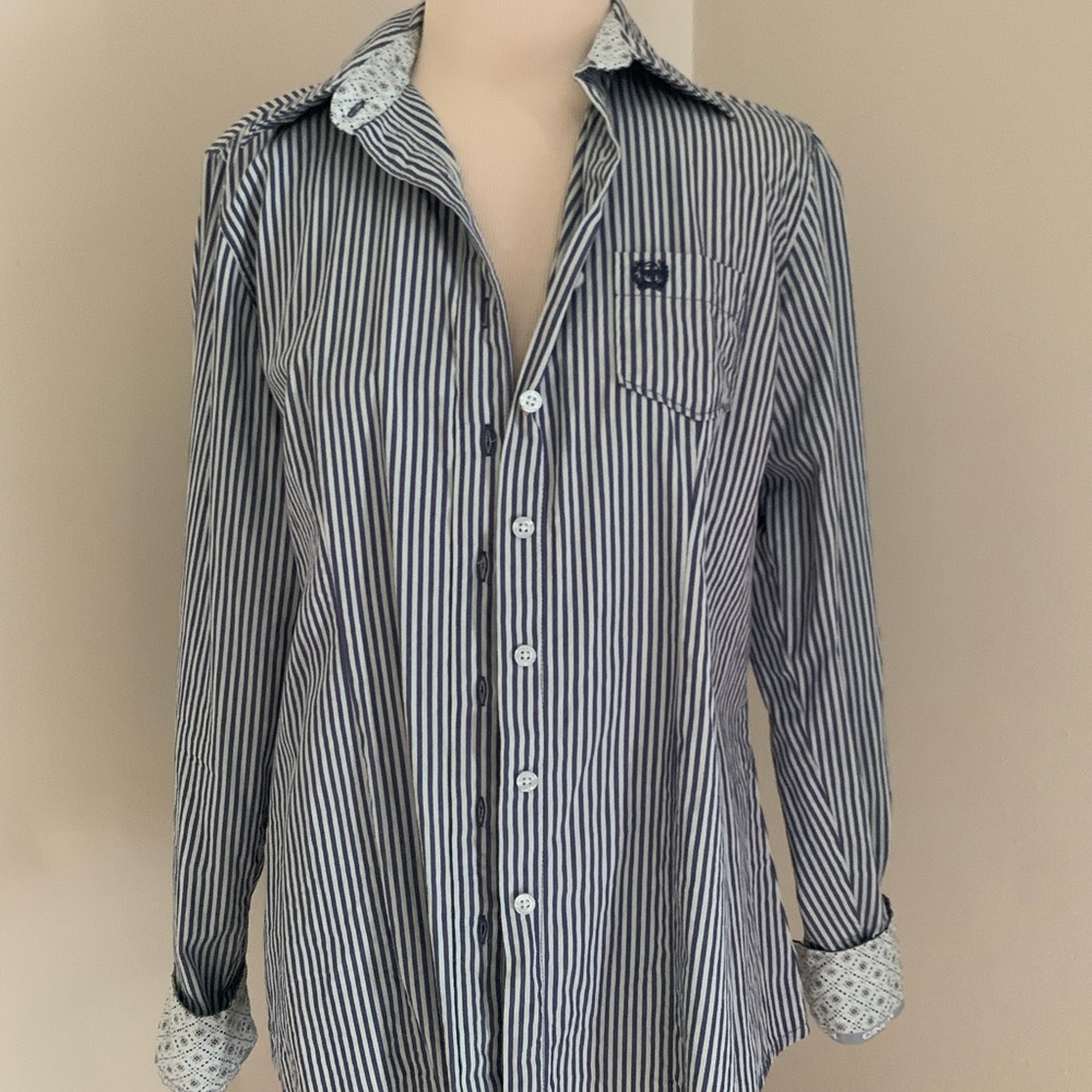 Light blue and dark blue striped shirt